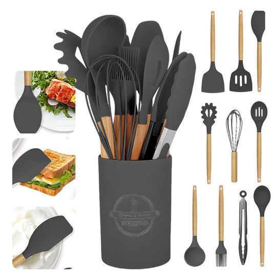 12Pcs Kitchen Cooking Utensils Set Heat Resistant Non-Stick Silicone Utensil Set