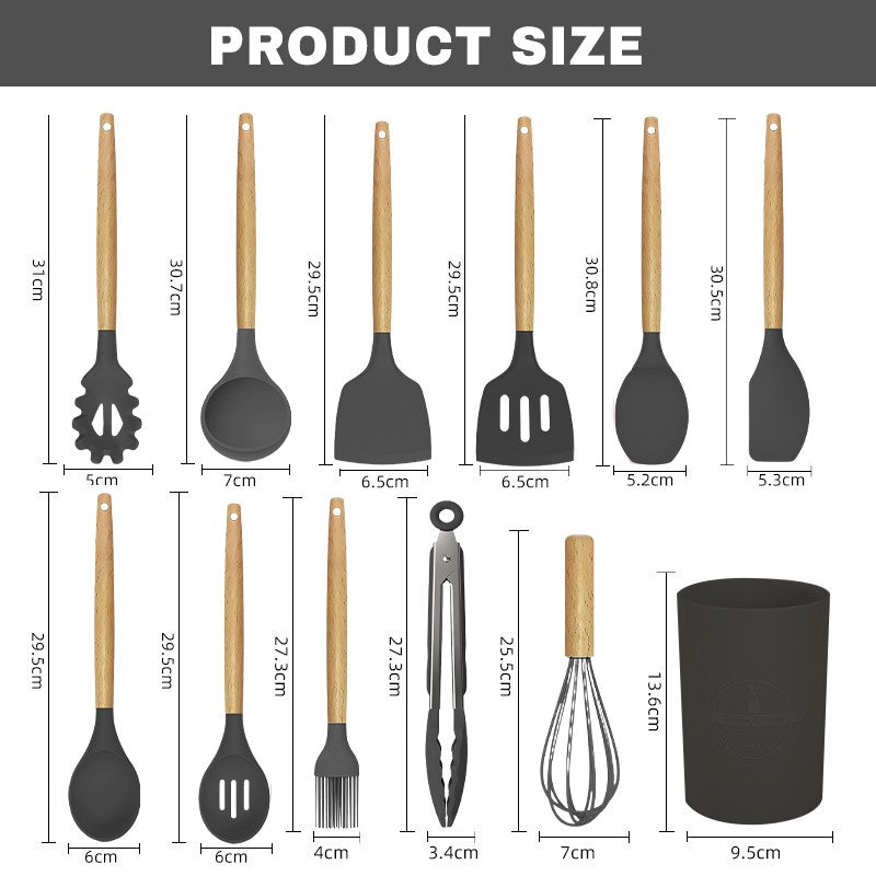 12Pcs Kitchen Cooking Utensils Set Heat Resistant Non-Stick Silicone Utensil Set